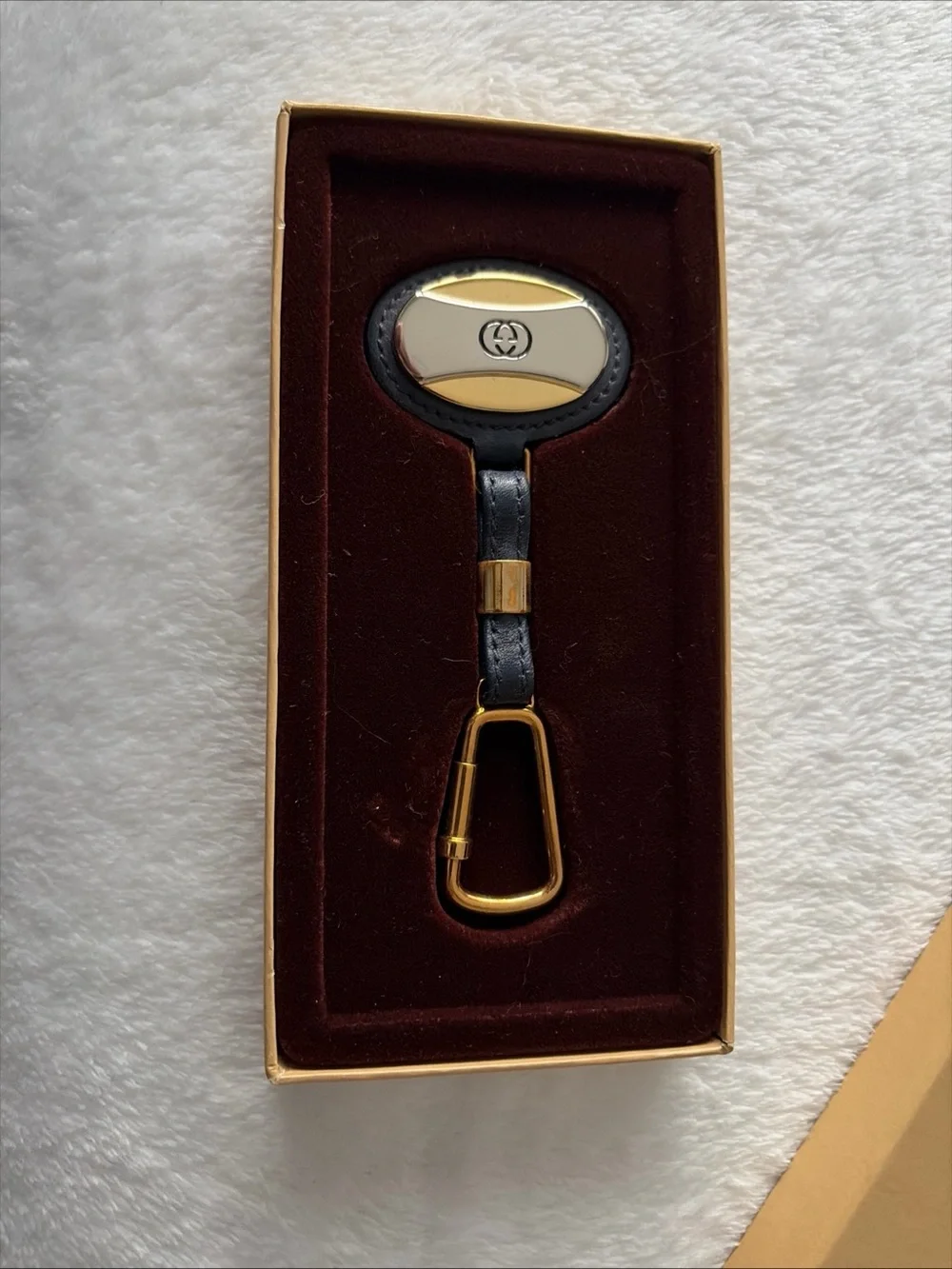 Gucci Navy and Gold Oval Leather Keychain
